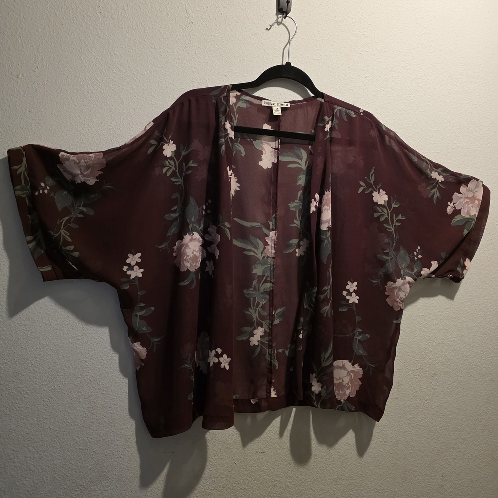 Moral Fiber Floral Kimono Blouse - Burgundy and Pink